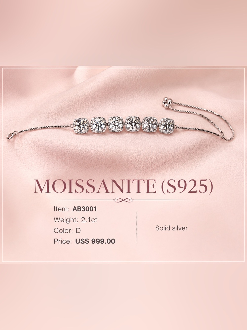 Moissanite 6-Station Bracelet in Silver by